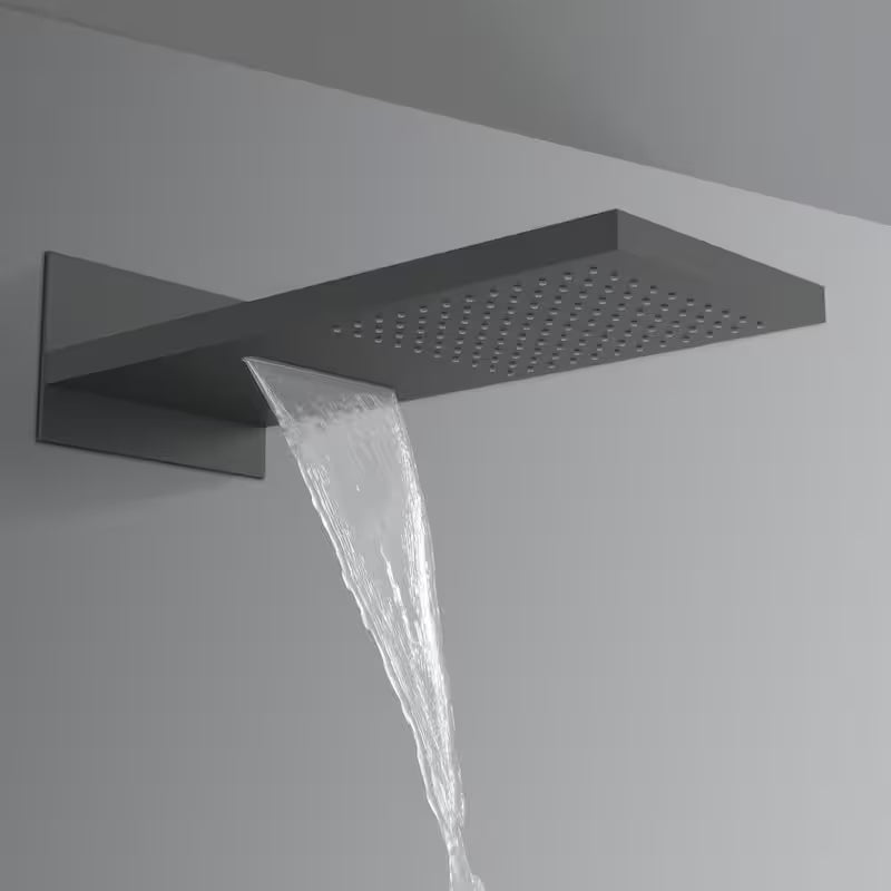 1-Handle 3-Spray Wall Mount Shower Faucet with 9 in. Waterfall Shower Head in Matte Black E3274