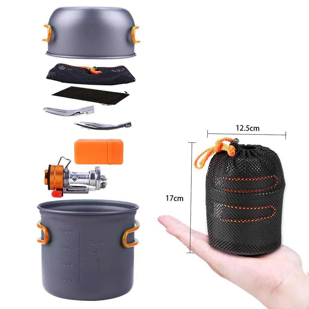 Camping Piezoelectric Ignition Cookware Set with Fork and Spoon C362126
