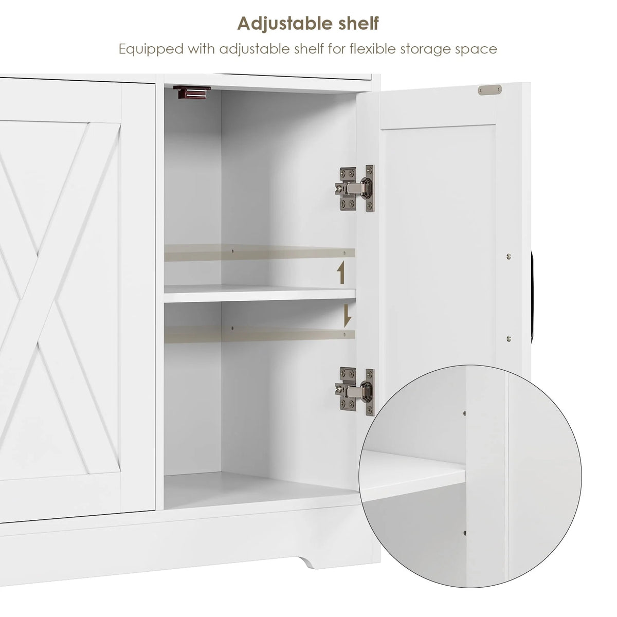 White 3 Drawer Kitchen Buffet Sideboard Cabinet with Adjustable Shelf D381