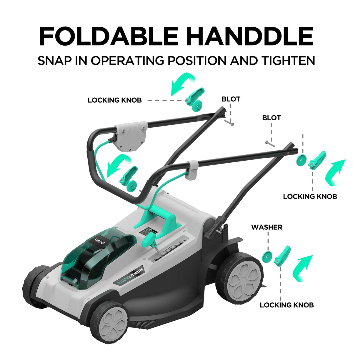 17" Cordless Lawn Mower with Brushless Motor, 2*4.0Ah Battery & Charger H490