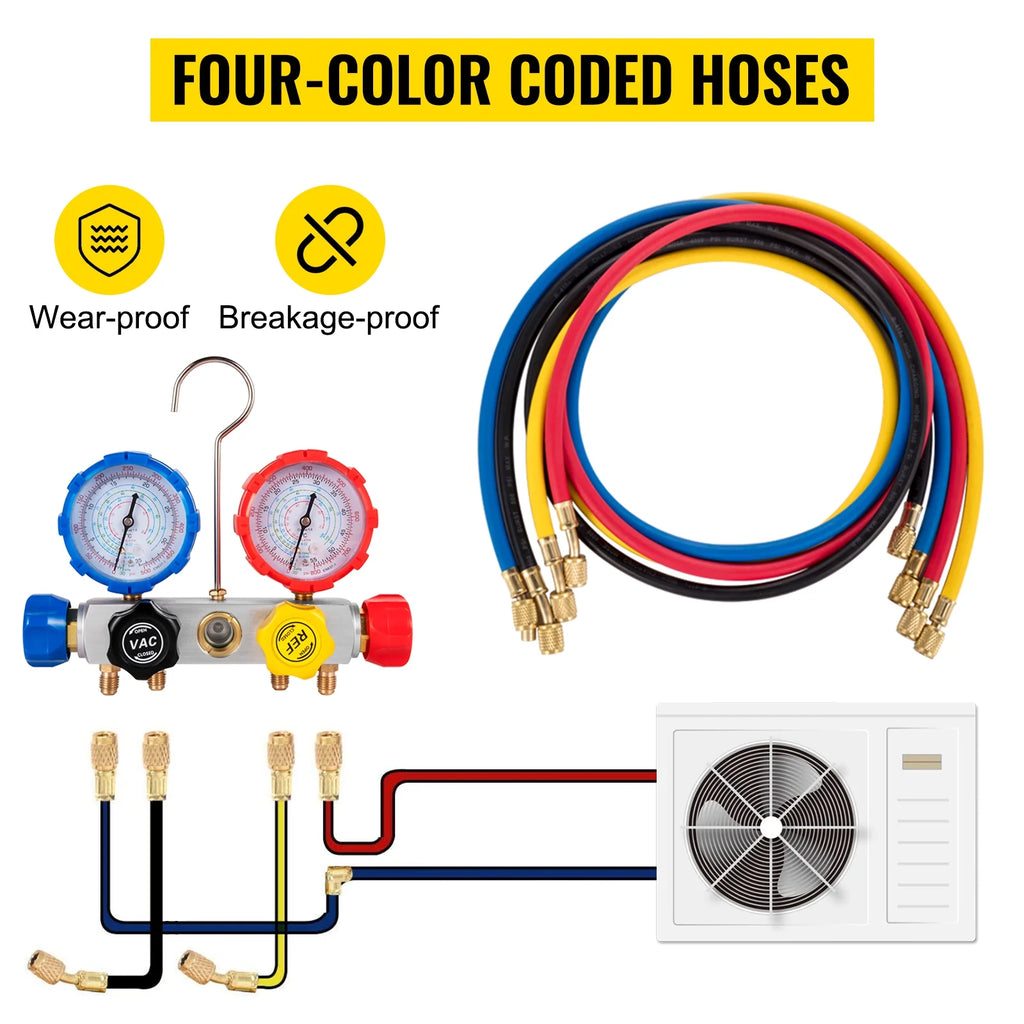 4CFM 1/4HP Single Stage Rotary Vane Vacuum Pump with AC Manifold Gauge Set Z284613