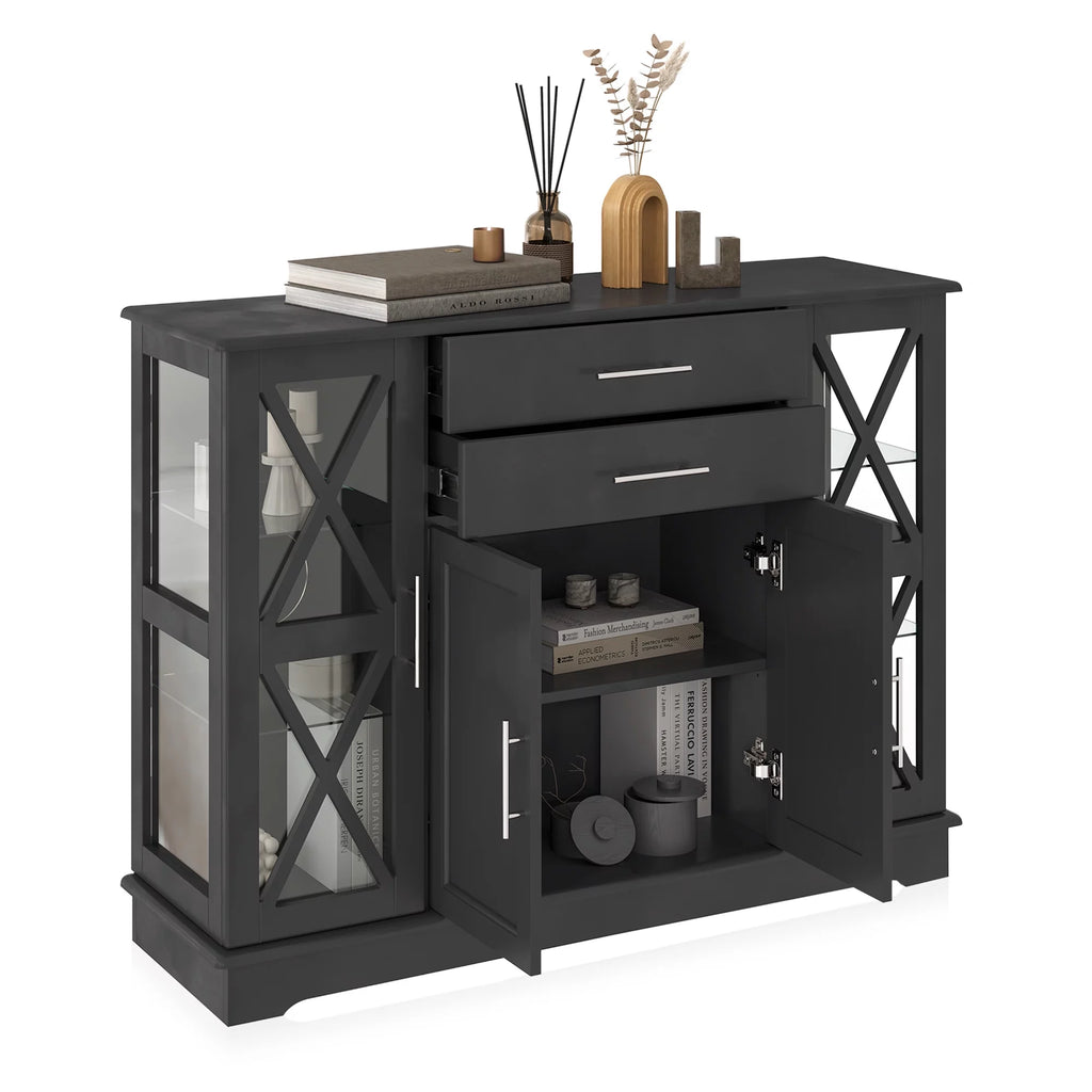 Black Wood Storage Sideboard Buffet Cabinet R59895
