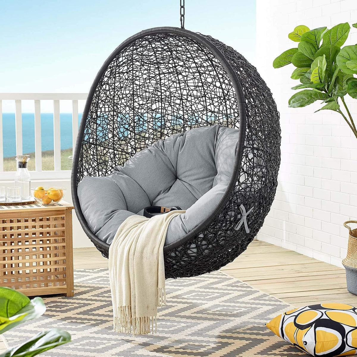 Black White Outdoor Patio Lounge Chair K595947