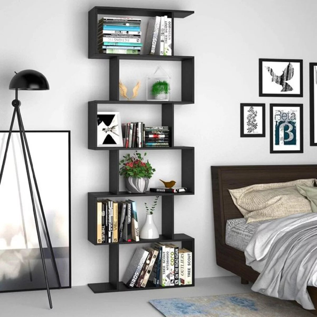 Black 6-tier Wood Bookcase B392125