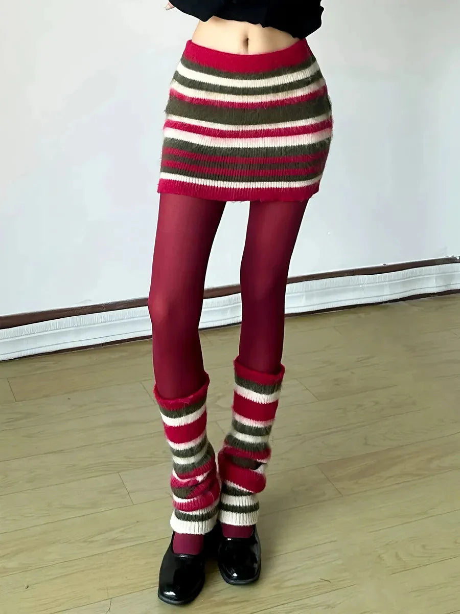 Striped Knitted Skirt Legwarmers C3849