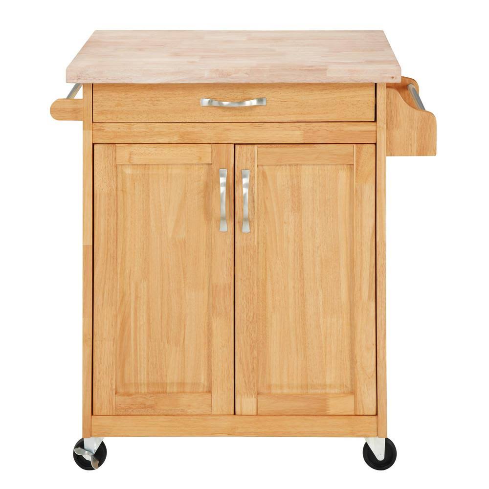Natural Kitchen Island Cart with Solid Wood Top and Drawer D114