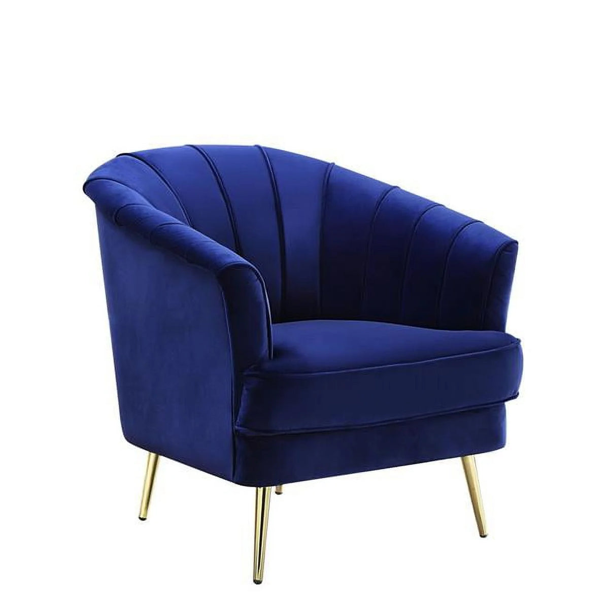 Blue Velvet Gold Striped Barrel Chair W684832