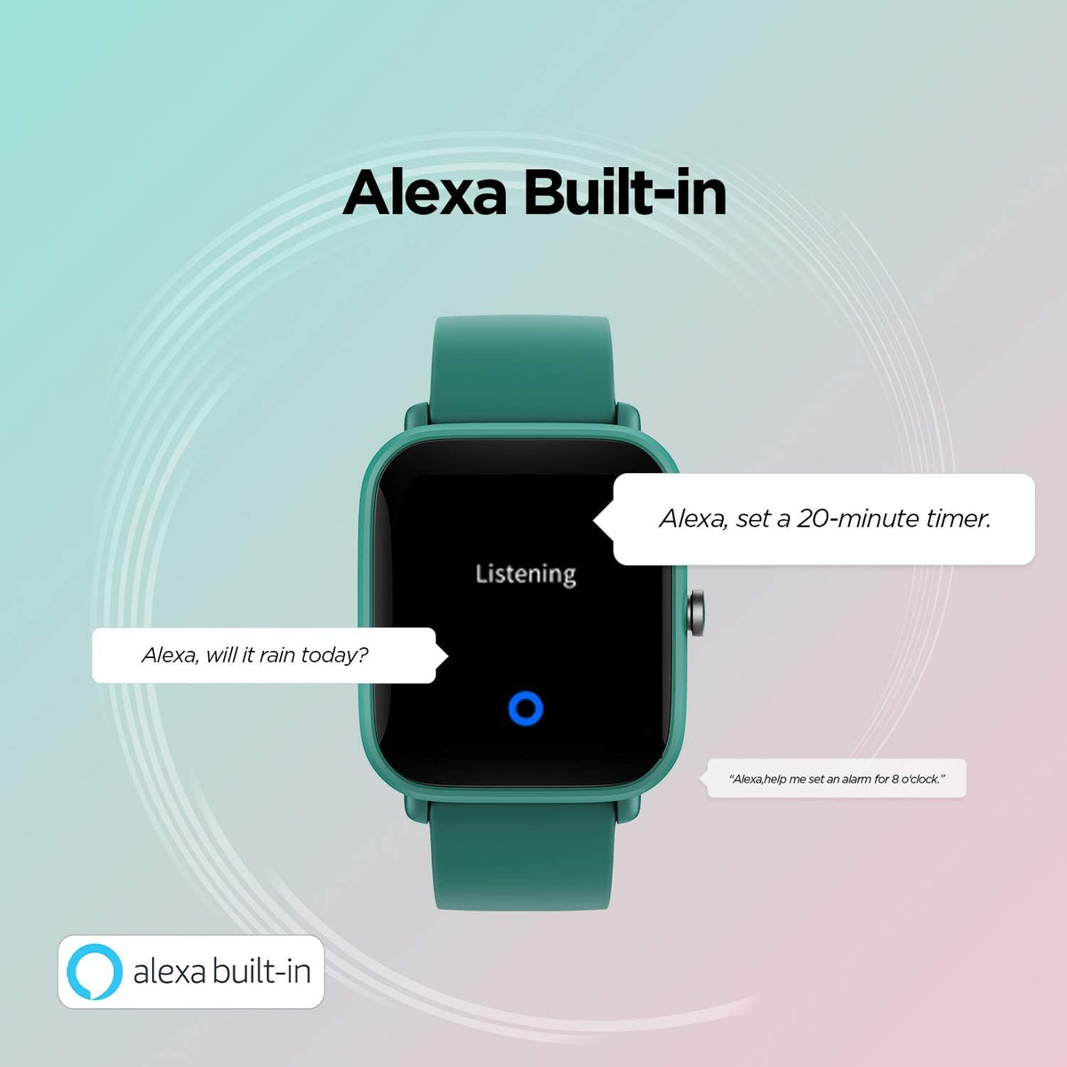 Smart Watch with Alexa Built-In, GPS Fitness Tracker, 5 ATM Water Resistant (Green) P110