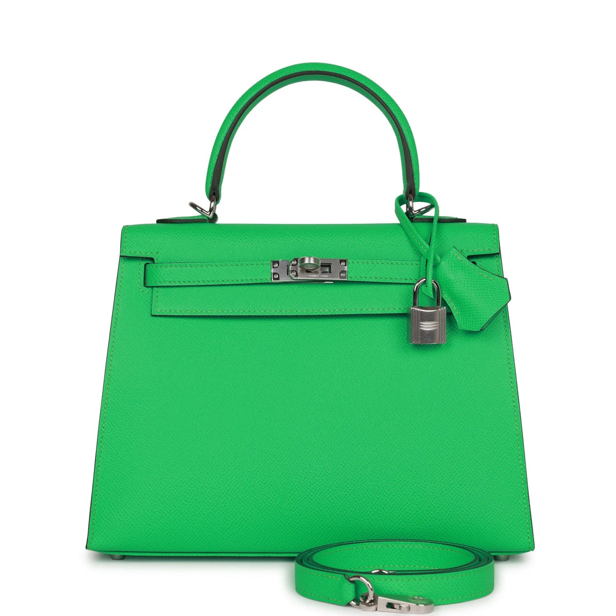 Kelly 25 Vert Comics Epsom Palladium Hardware Handbag R925