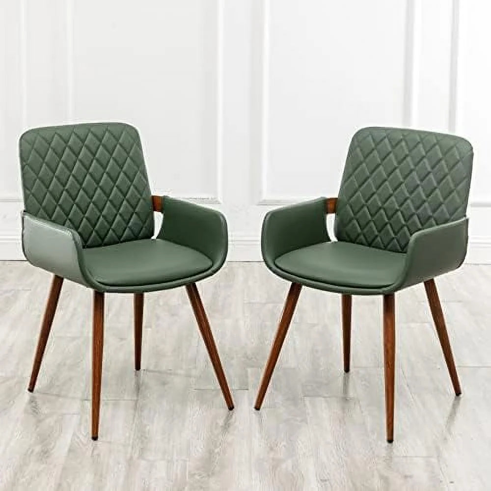 Mid Century Modern Dining Chairs Set of 2 Upholstered Armrest T399449