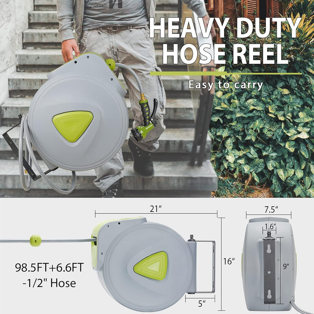 Retractable Wall Mount Garden Hose Reel with 9 Patterns Hose Nozzle L41846