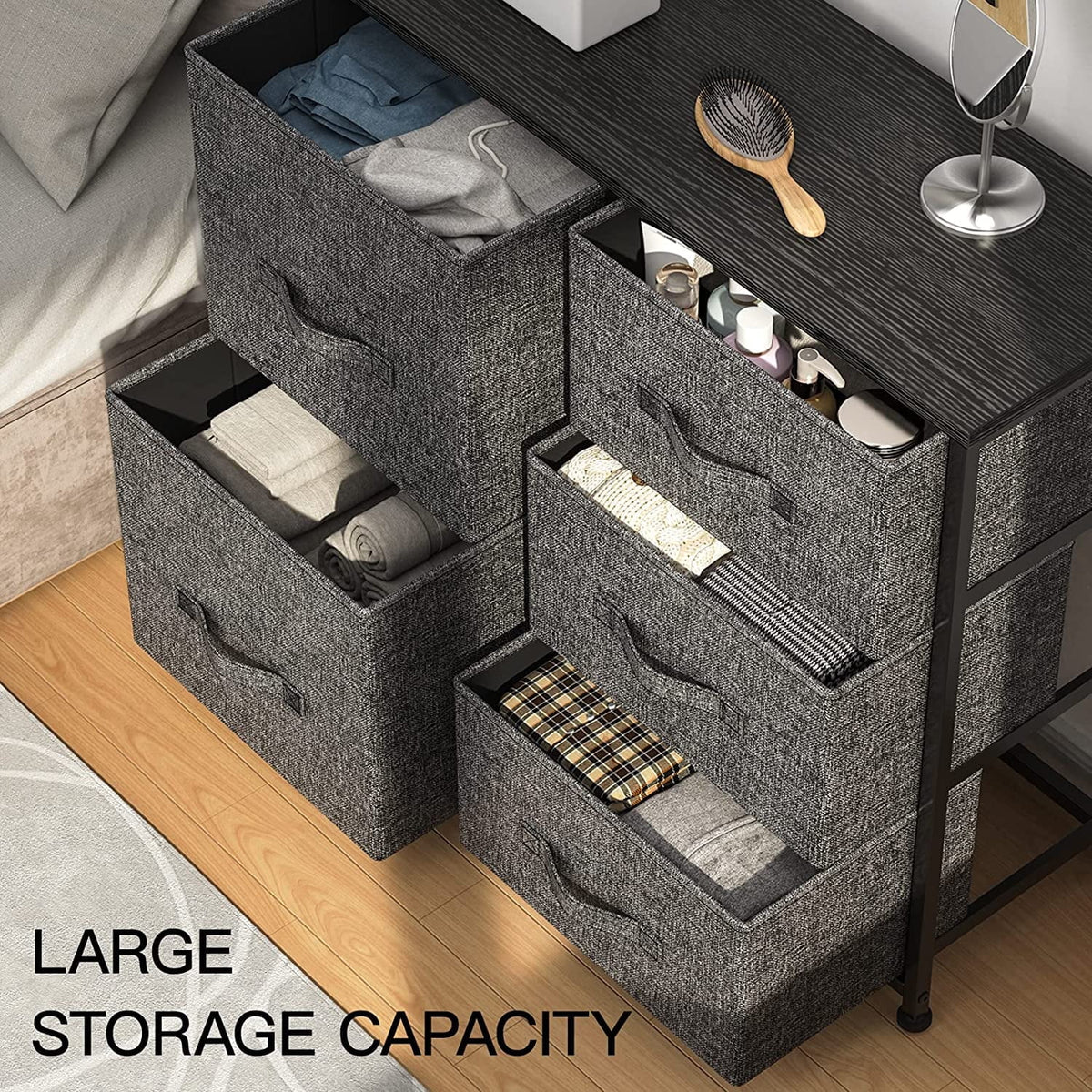 5 Drawer Fabric Storage Dresser with Wood Top W999773