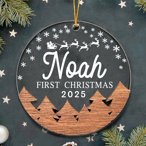 Engraved Wooden and Acrylic Baby's 1st Christmas Ornament 2025 Q7264