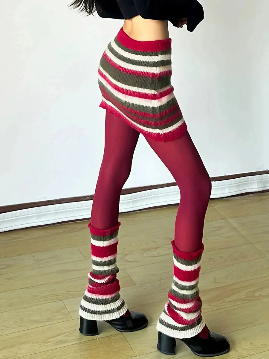 Striped Knitted Skirt Legwarmers C3849