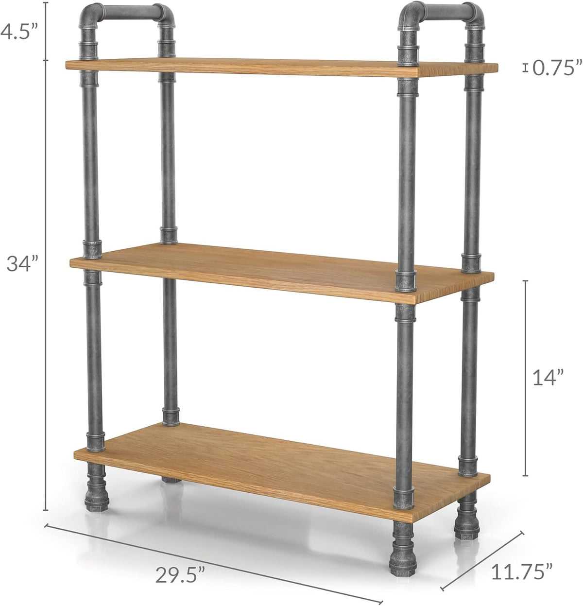 3-Tier Pine and Metal Bookshelf L7153