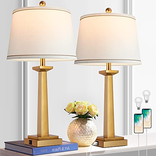 29" Gold Table Lamps Set of 2 with USB Charging Ports S1896