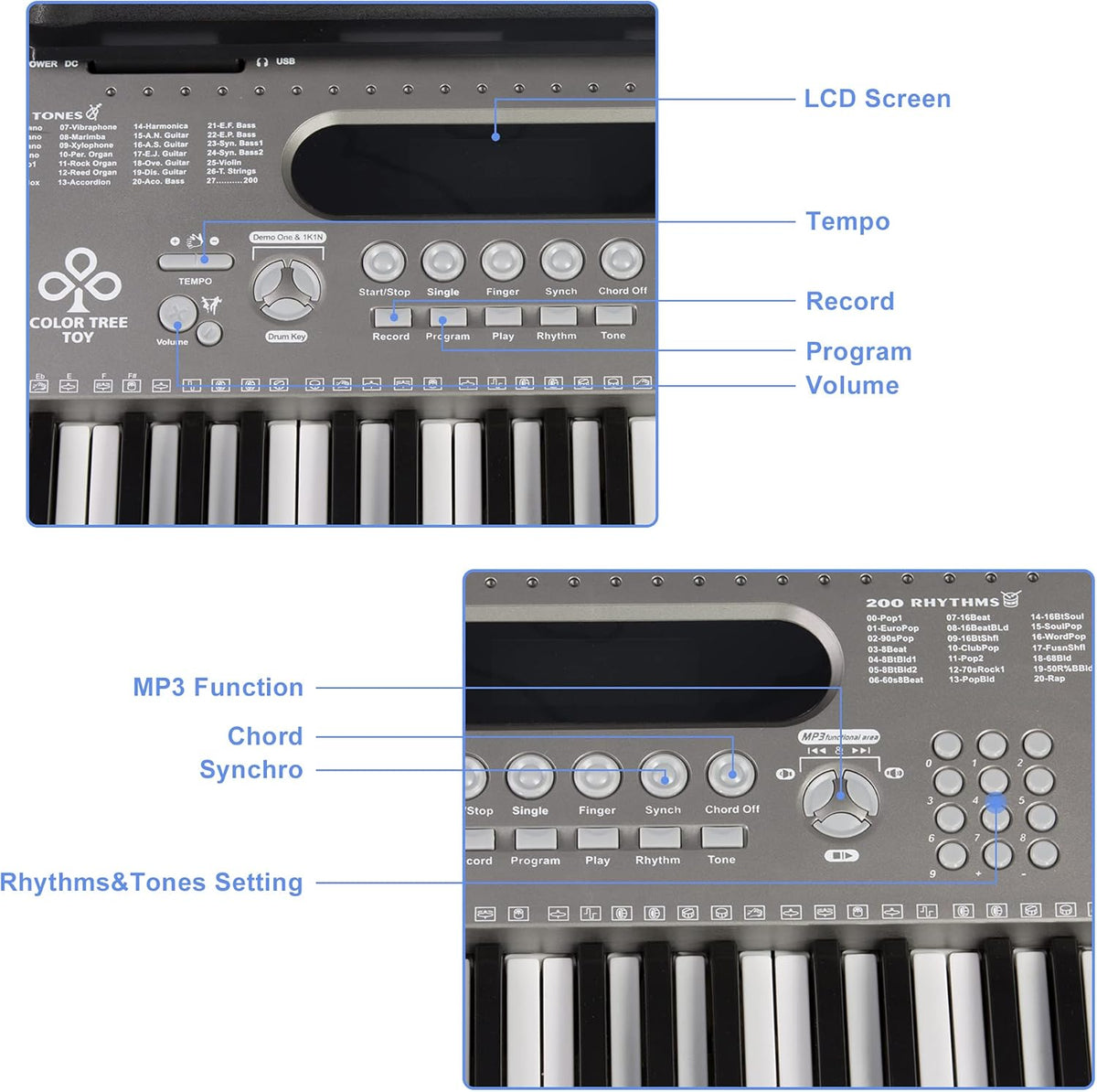 61 Key Portable Digital Keyboard Piano with Stand, Built In Speakers, Microphone and Music Sheet Stand W63416
