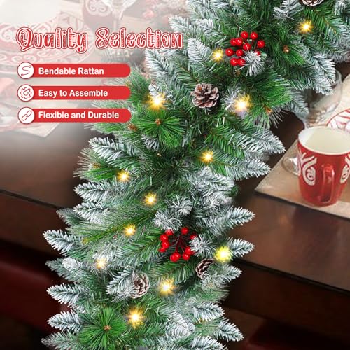 9FT Flocked Pre-Lit Artificial Garland with 30 LED Lights W1364