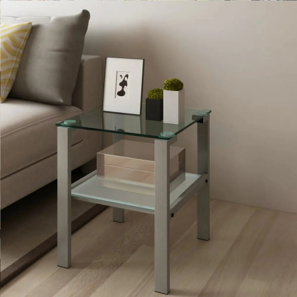 Glass Two Layer Round Side Table J38884