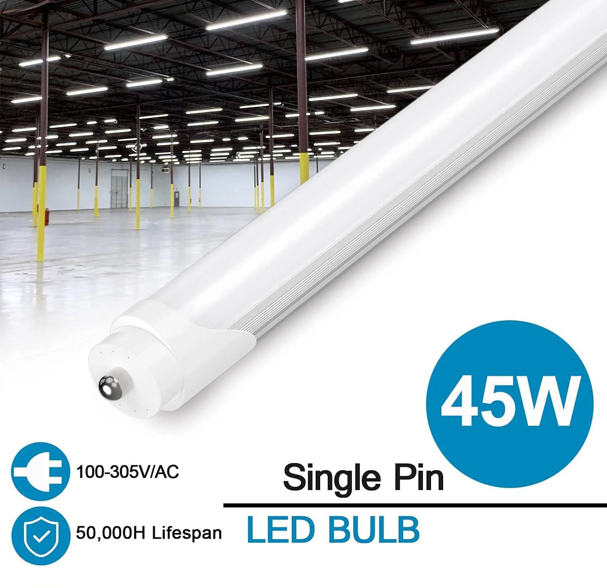 T8 LED Tube Light 8ft, 45W 5000K Daylight, 4-Pack A5592