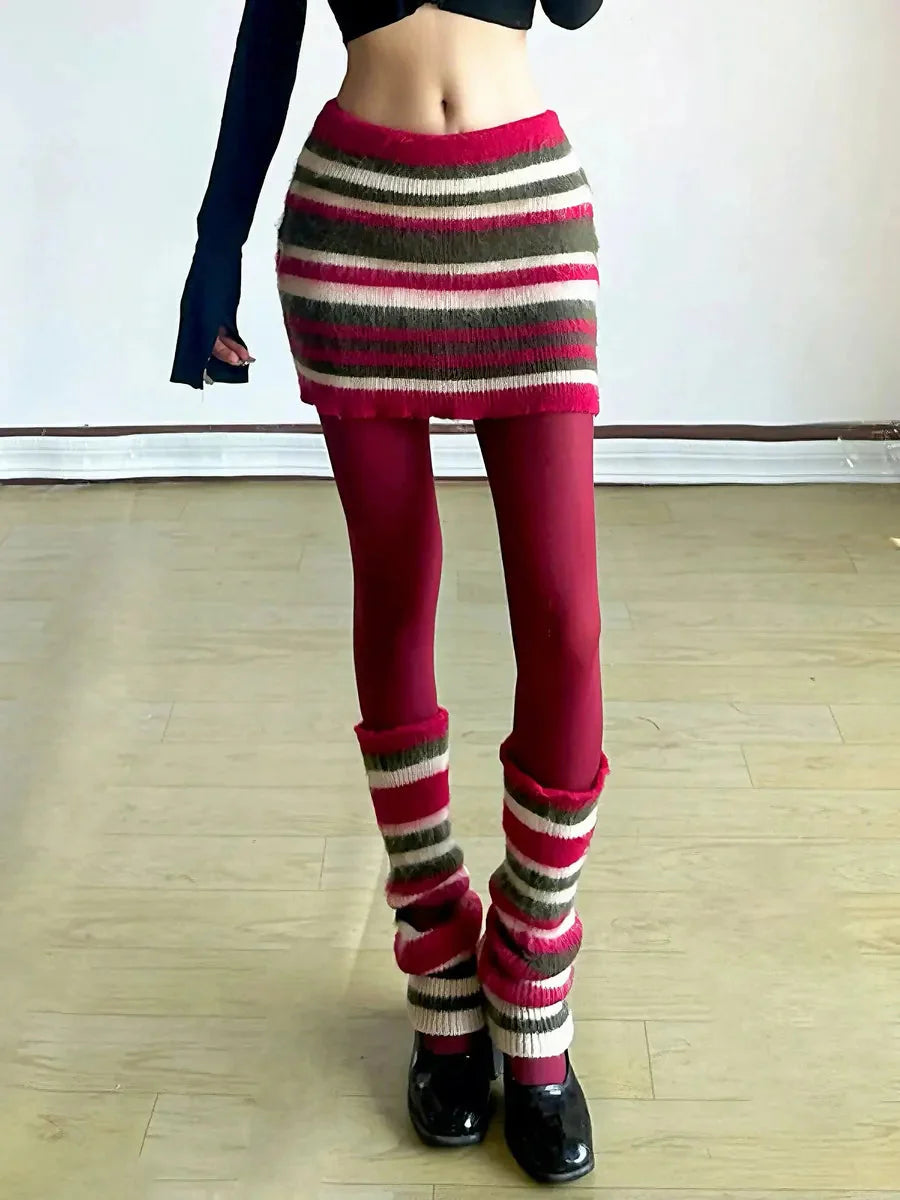 Striped Knitted Skirt Legwarmers C3849