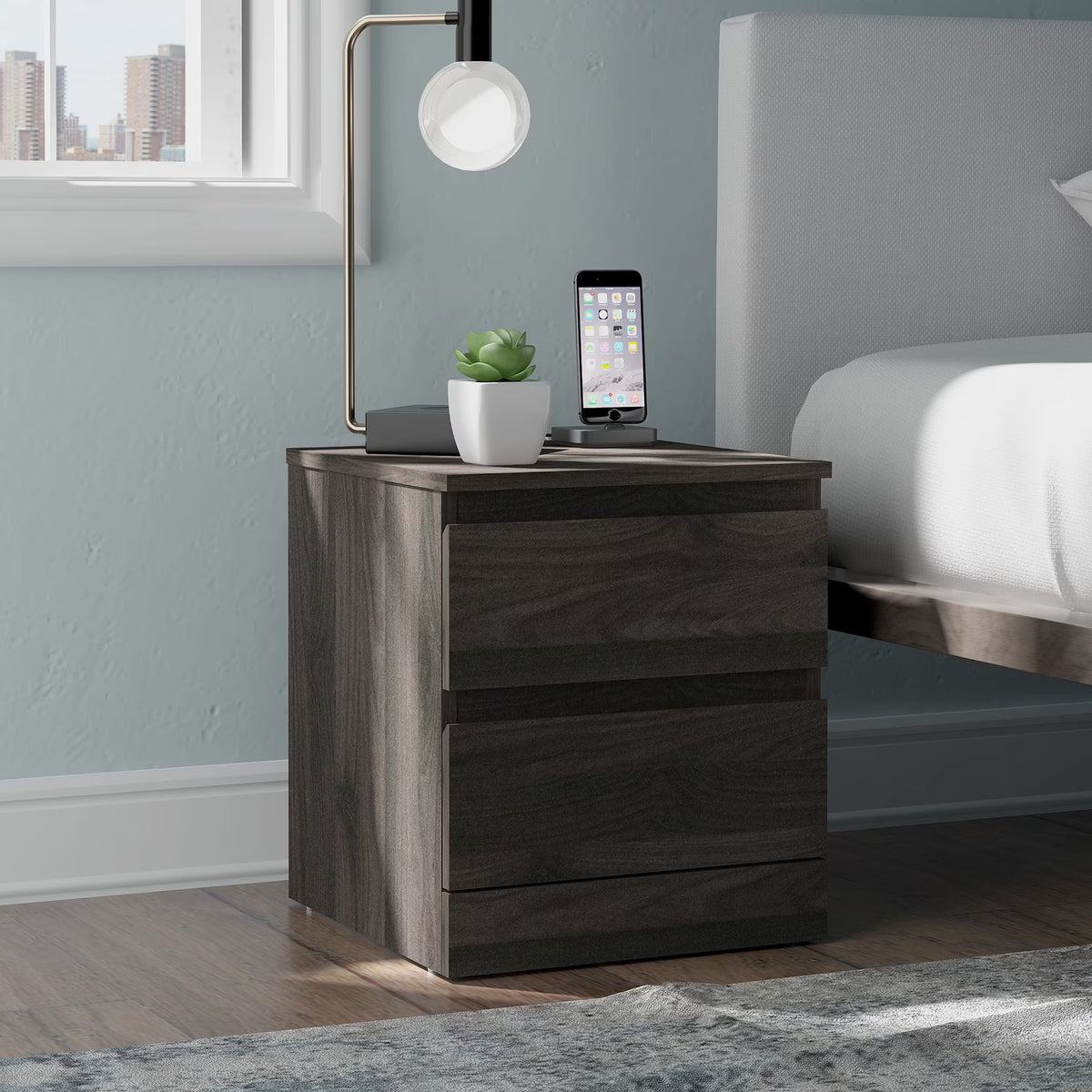 Espresso Low Profile Nightstand with 2 Drawers and USB L658792