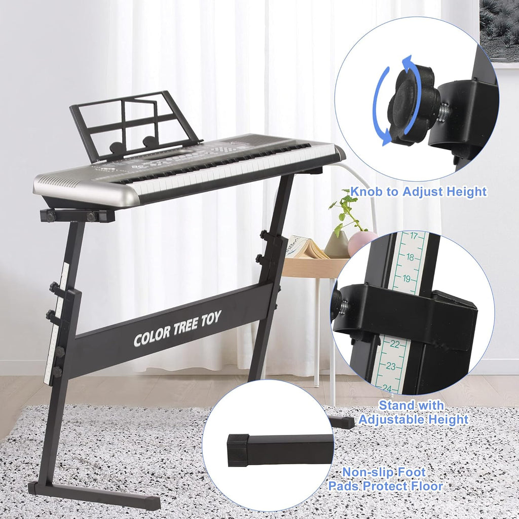 61 Key Portable Digital Keyboard Piano with Stand, Built In Speakers, Microphone and Music Sheet Stand W63416