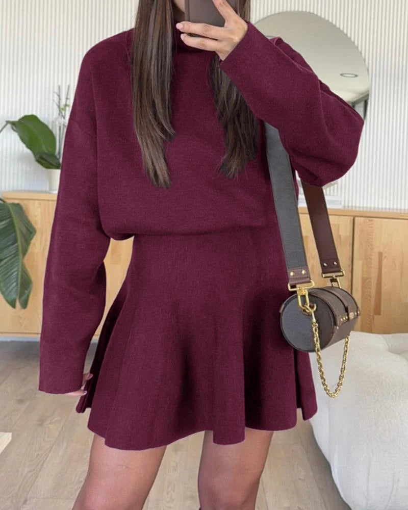 Women's Long-Sleeved Knitted Loose-Fitting Sweater Dress F5678