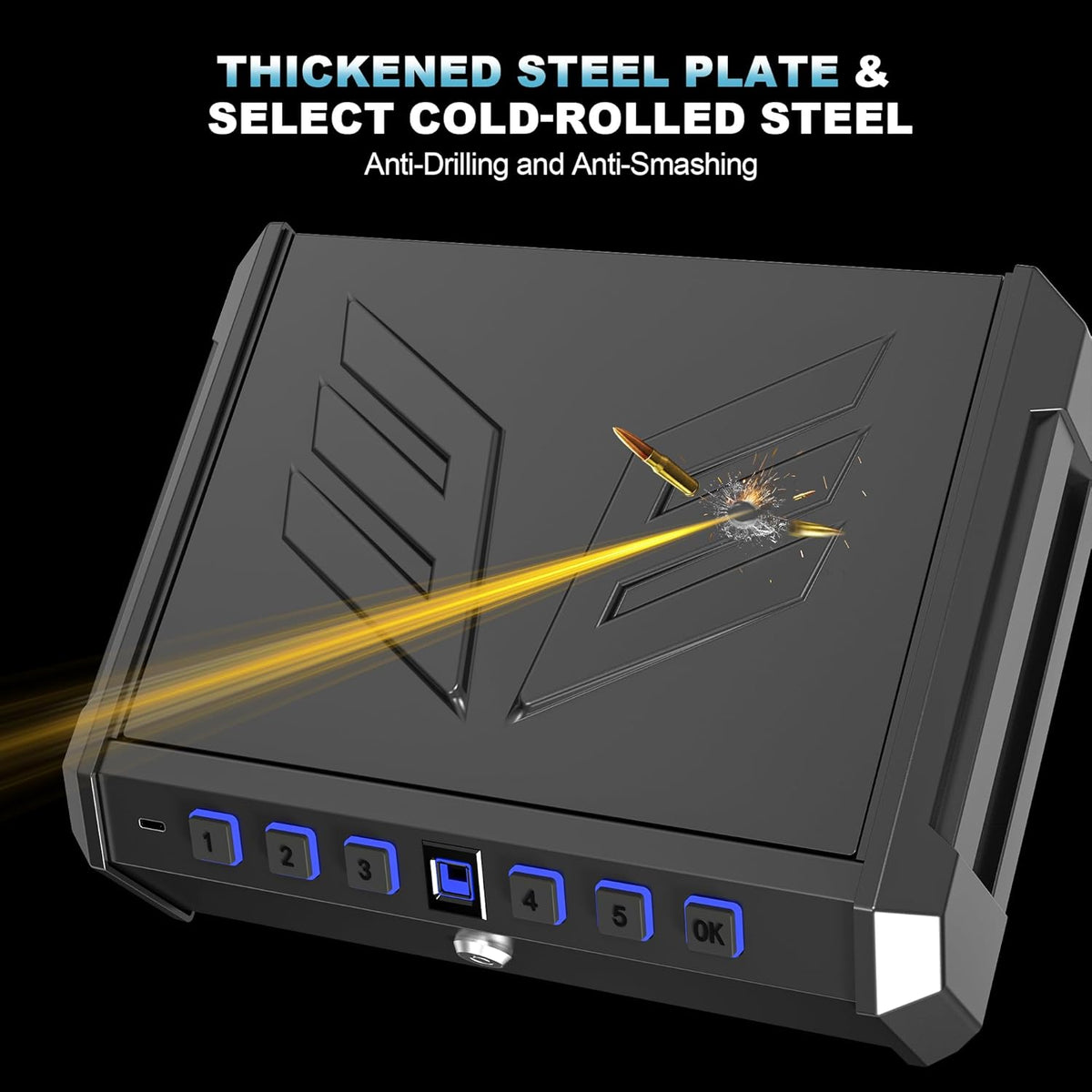 All Metal Quick-Access Pistol Safe with Fingerprint Lock and Key Pad I709082
