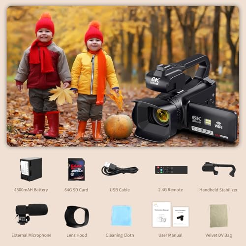 6K 64MP IR Night Vision Digital Camera with 18X Digital Zoom 4.0" Touch Screen WiFi and 64G SD Card D2386
