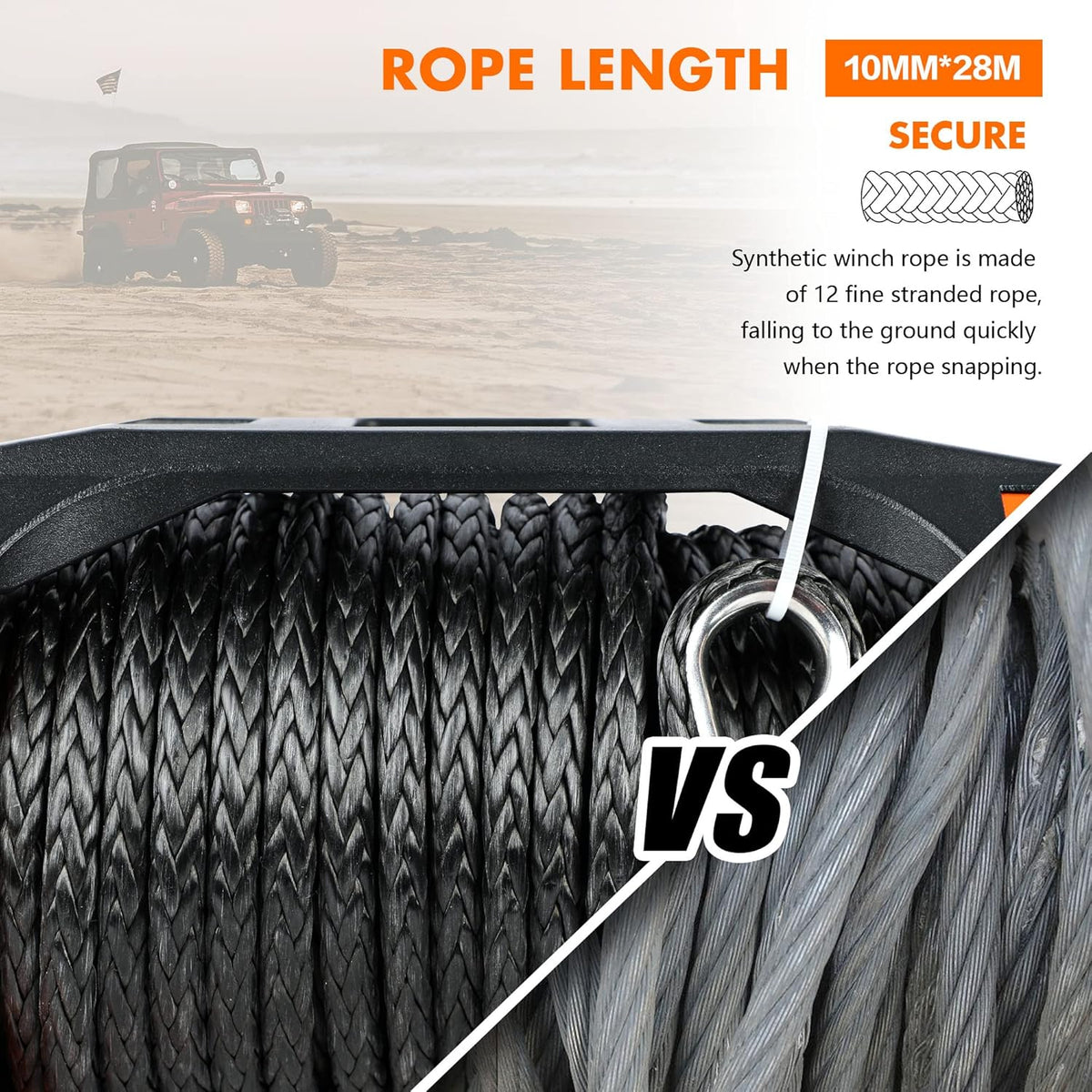 12V 13500 lb Load Capacity Electric Winch with Synthetic Rope and Wireless Remote J852
