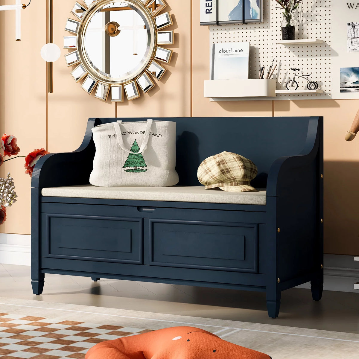 Blue Storage Bench with Hidden Storage H8207