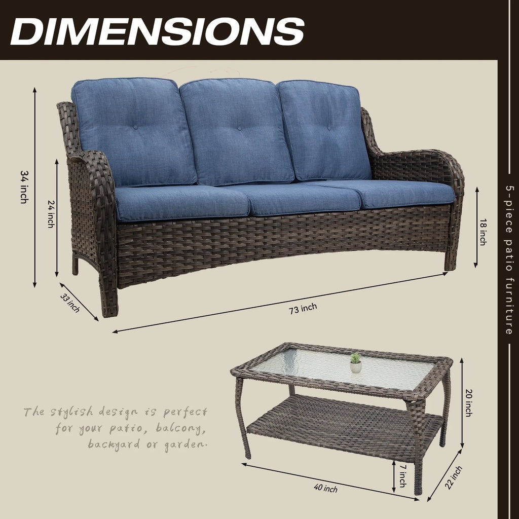 Wicker Outdoor Lounge Sofa Couch with Cushions and Table D369