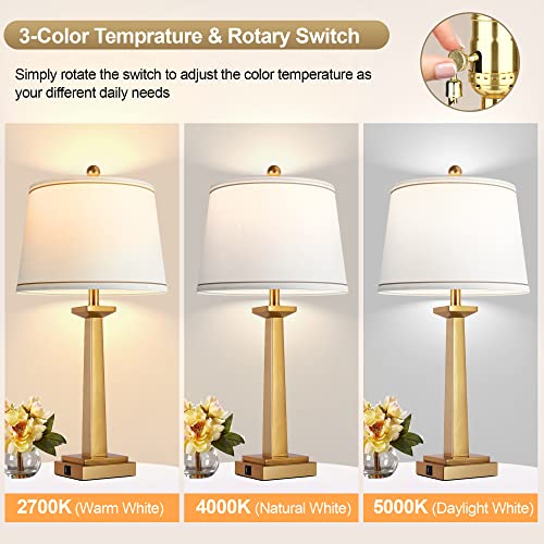29" Gold Table Lamps Set of 2 with USB Charging Ports S1896