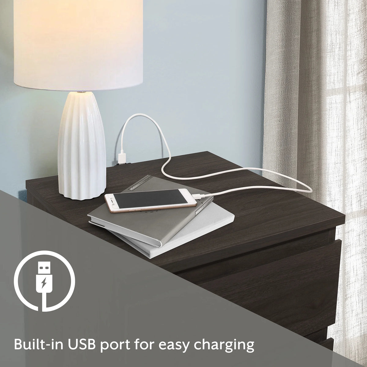 Espresso Low Profile Nightstand with 2 Drawers and USB L658792