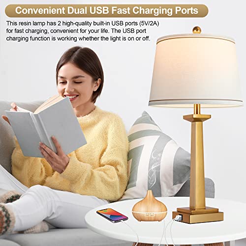 29" Gold Table Lamps Set of 2 with USB Charging Ports S1896