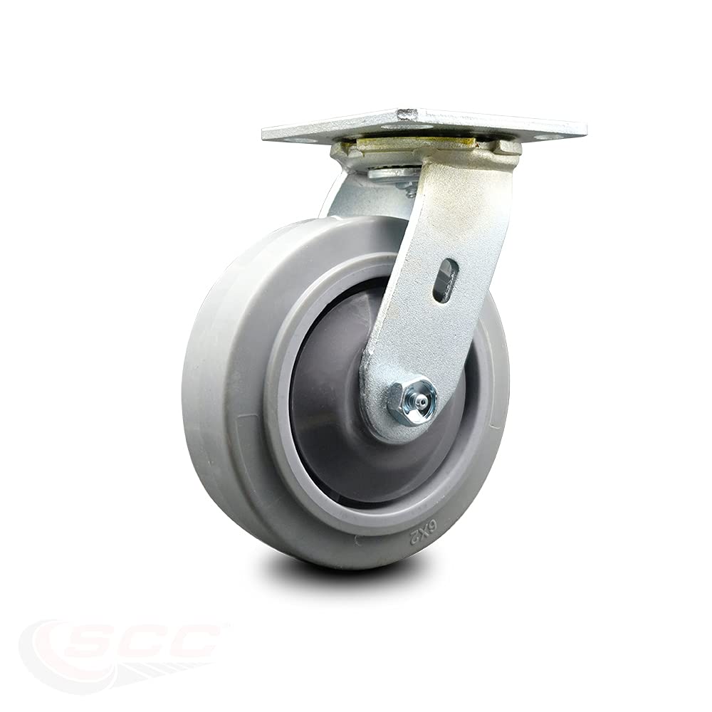 6 Inch Maroon Polyurethane Swivel Caster with Plastic Thread Guards, Pack of 2 P830