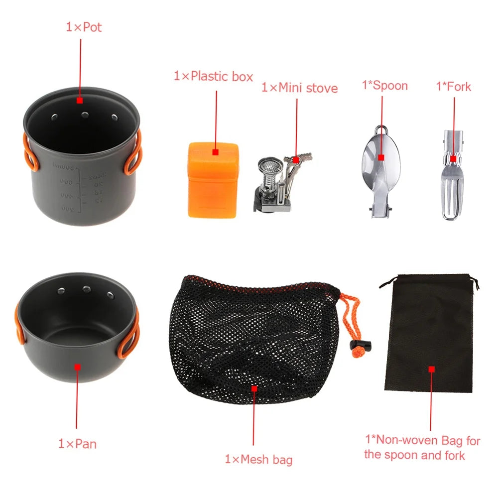 Camping Piezoelectric Ignition Cookware Set with Fork and Spoon C362126