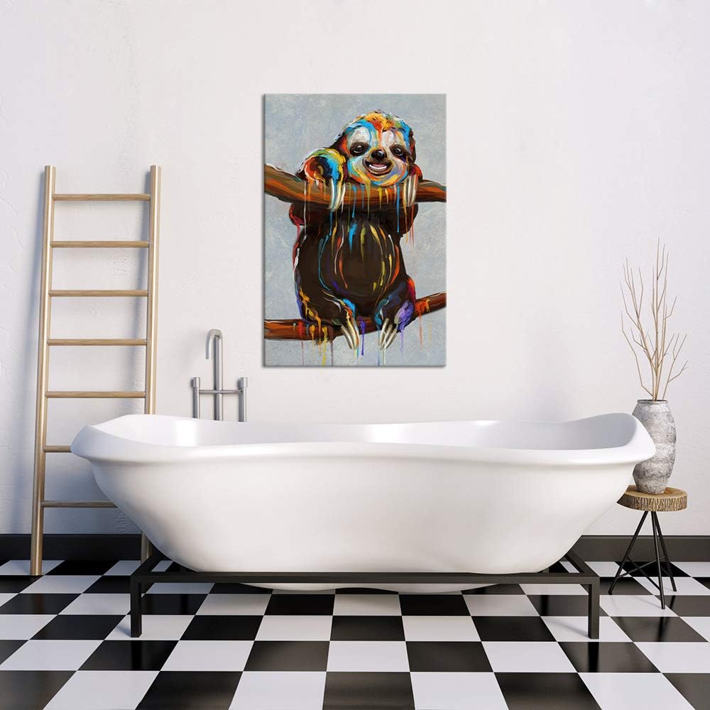 24x36 inches Colourful Sloth Canvas Wall Art Painting Print Q65616