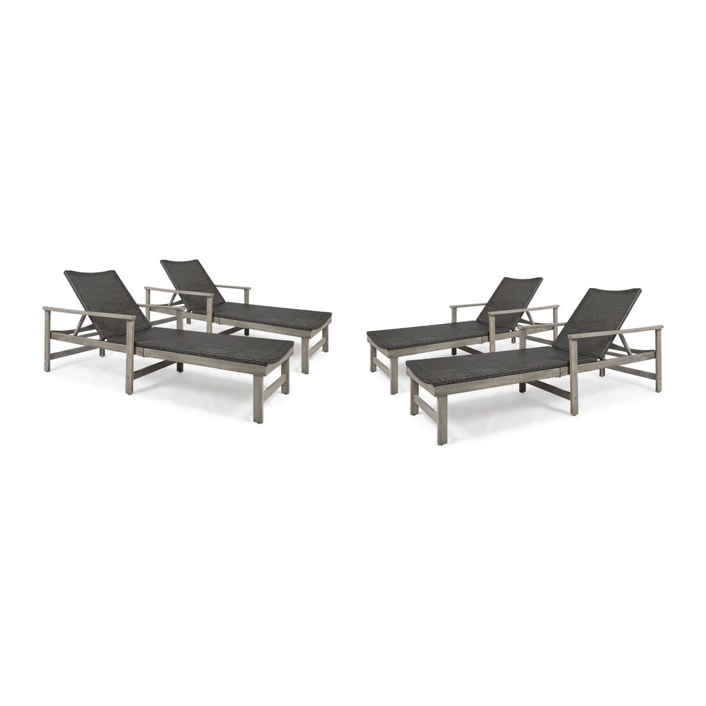 Acacia Wood Wicker Chaise Lounge Set of 4 H276371