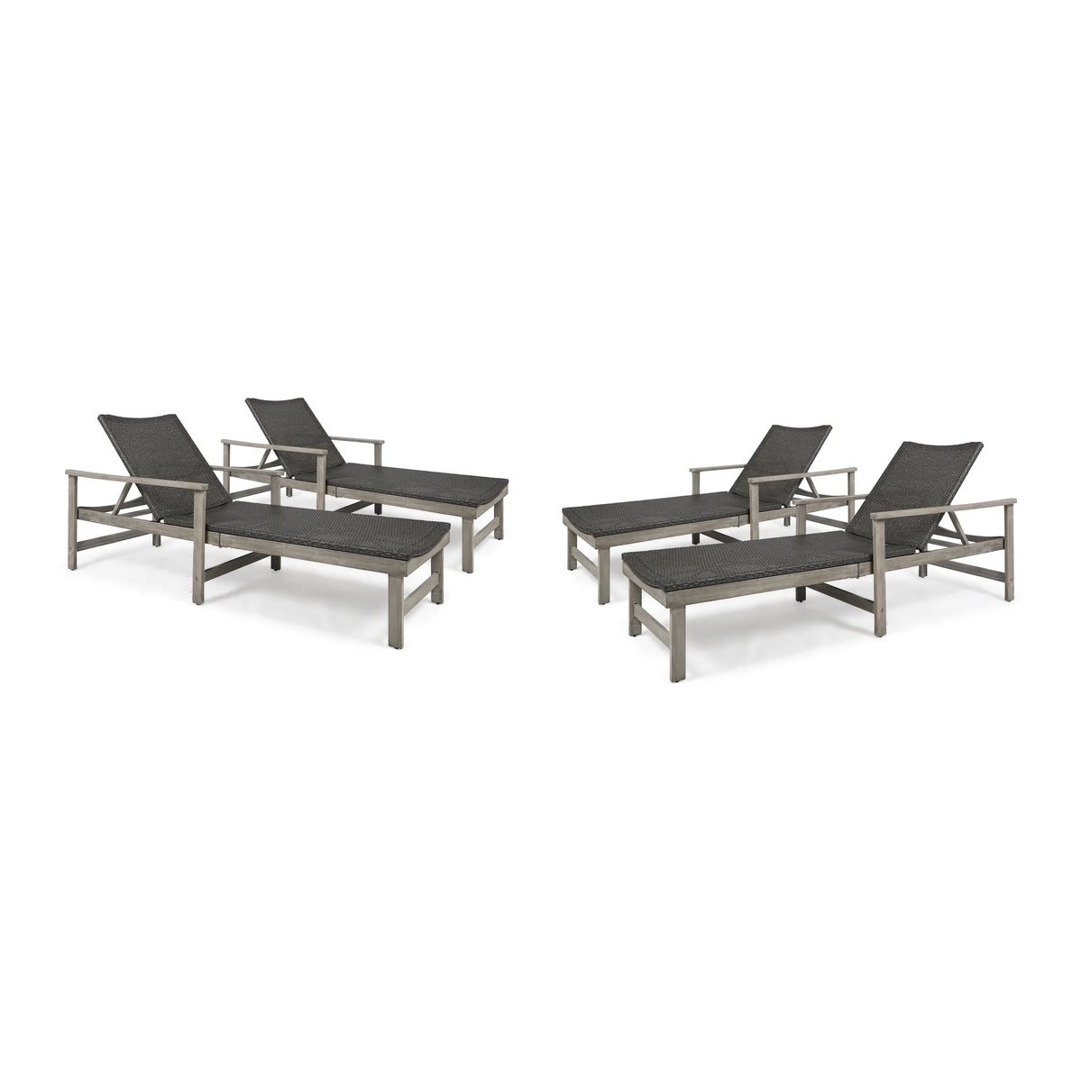 Acacia Wood Wicker Chaise Lounge Set of 4 H276371