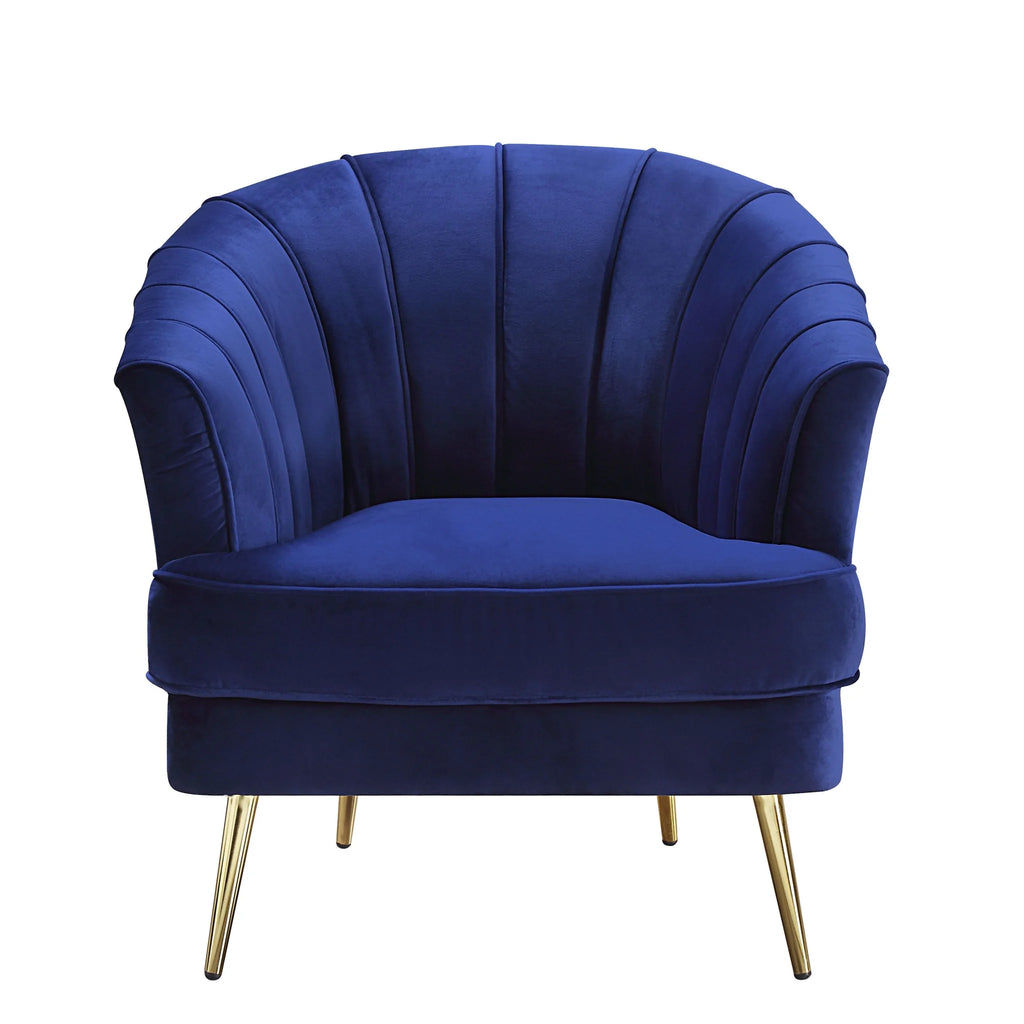 Blue Velvet Gold Striped Barrel Chair W684832