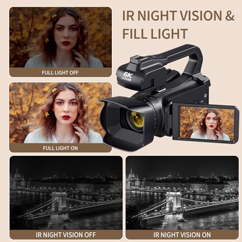 6K 64MP IR Night Vision Digital Camera with 18X Digital Zoom 4.0" Touch Screen WiFi and 64G SD Card D2386