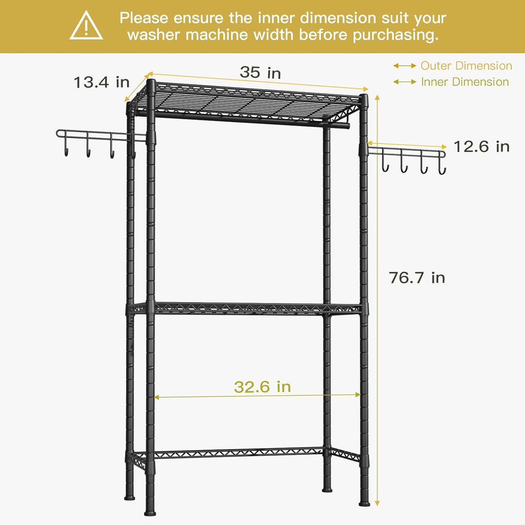 Black Metal Freestanding Shelves, 35" W x 13.4" D x 76.7" H T8894