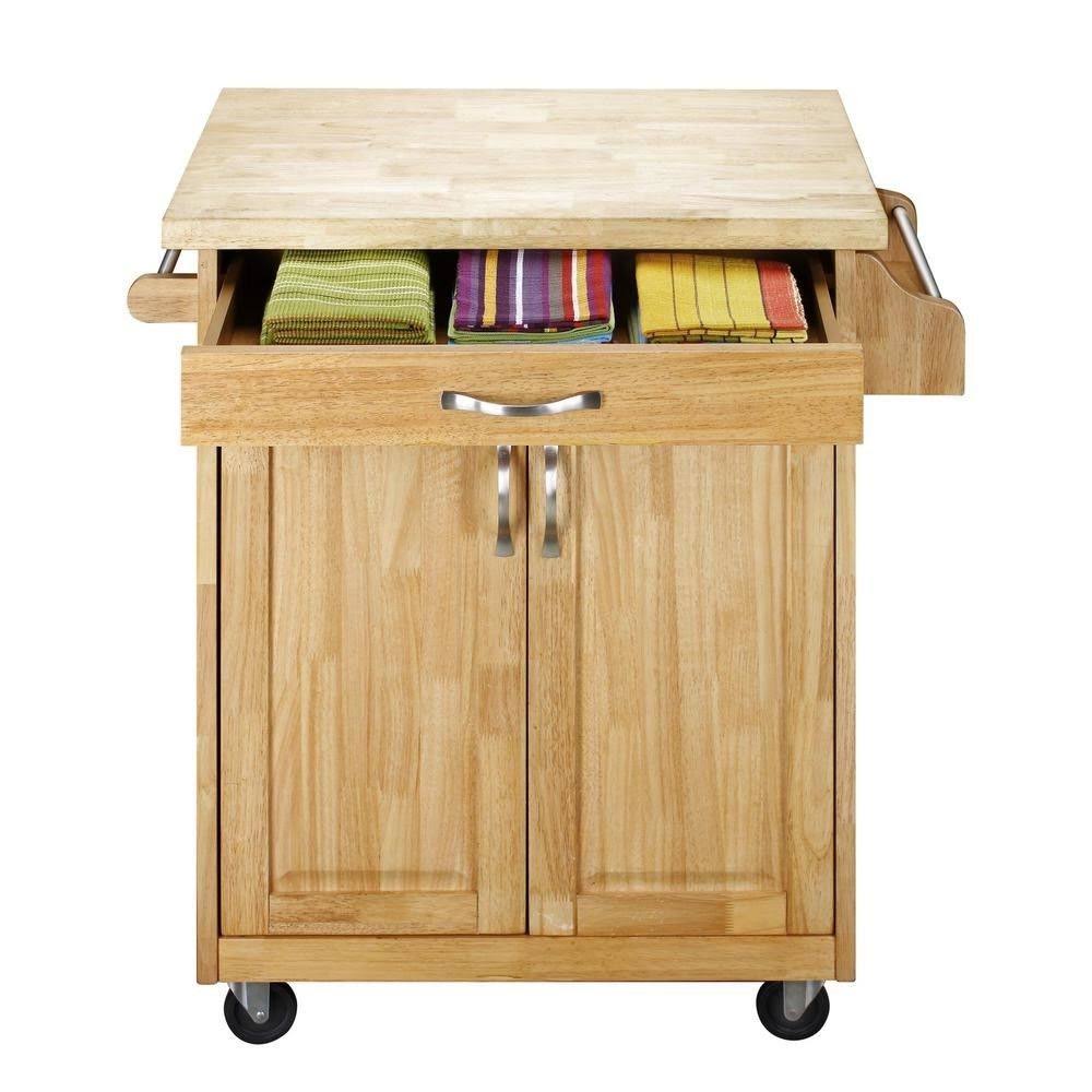 Natural Kitchen Island Cart with Solid Wood Top and Drawer D114