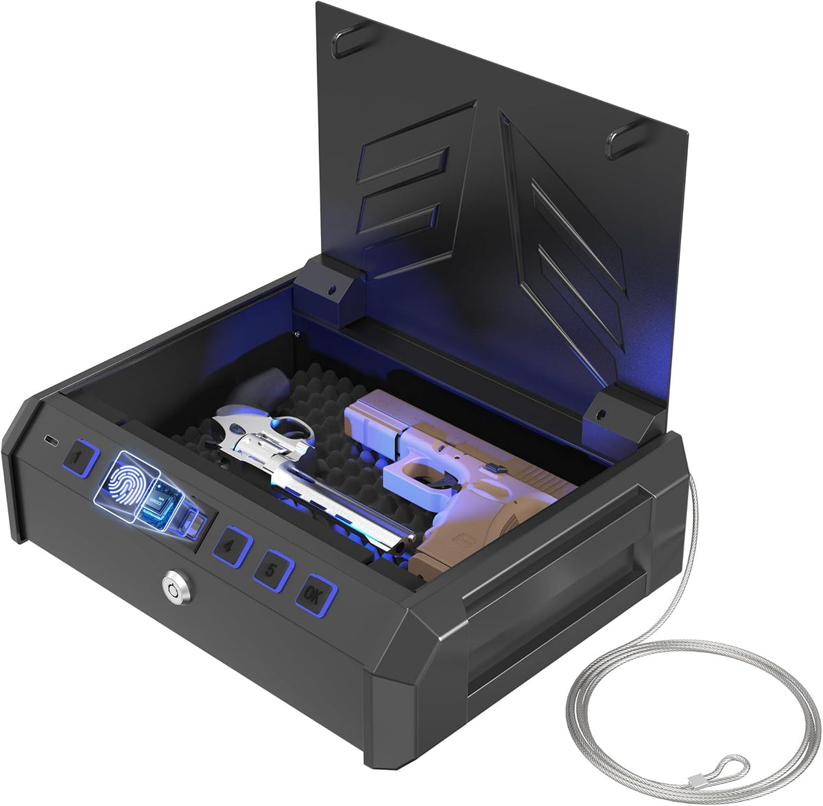 All Metal Quick-Access Pistol Safe with Fingerprint Lock and Key Pad I709082