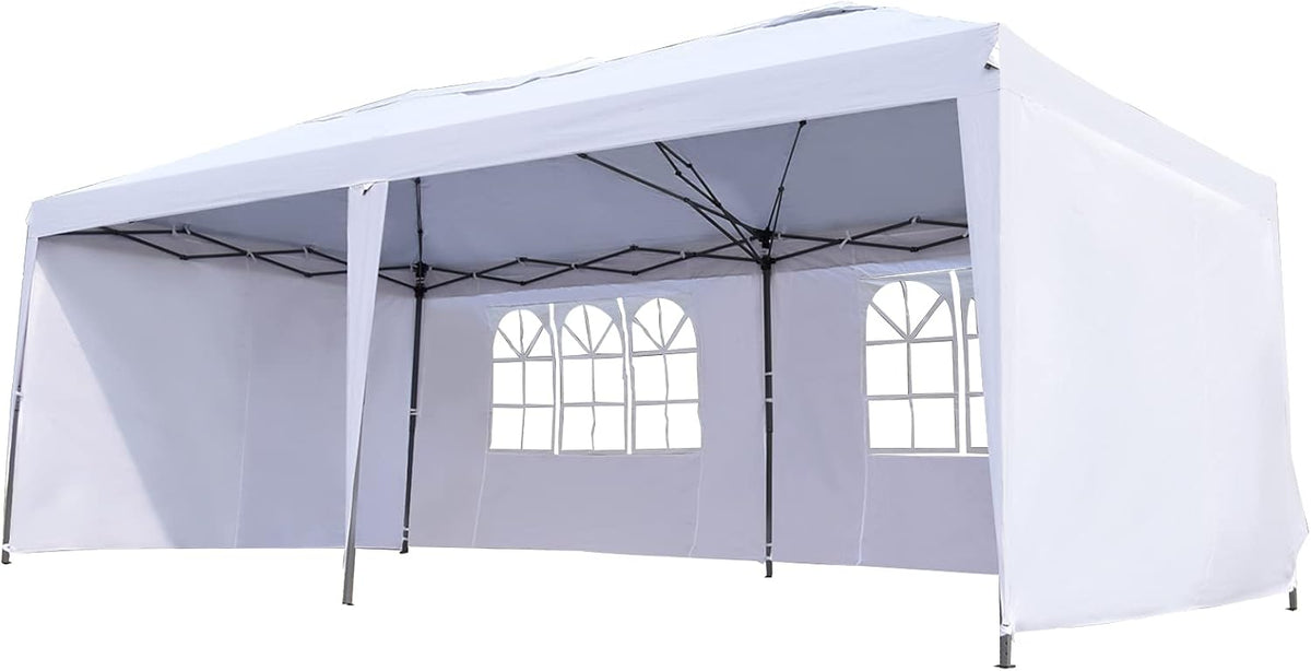 10' x 20' Pop Up Canopy with 4 Removable Sidewalls and Carry Bag, White Y321589
