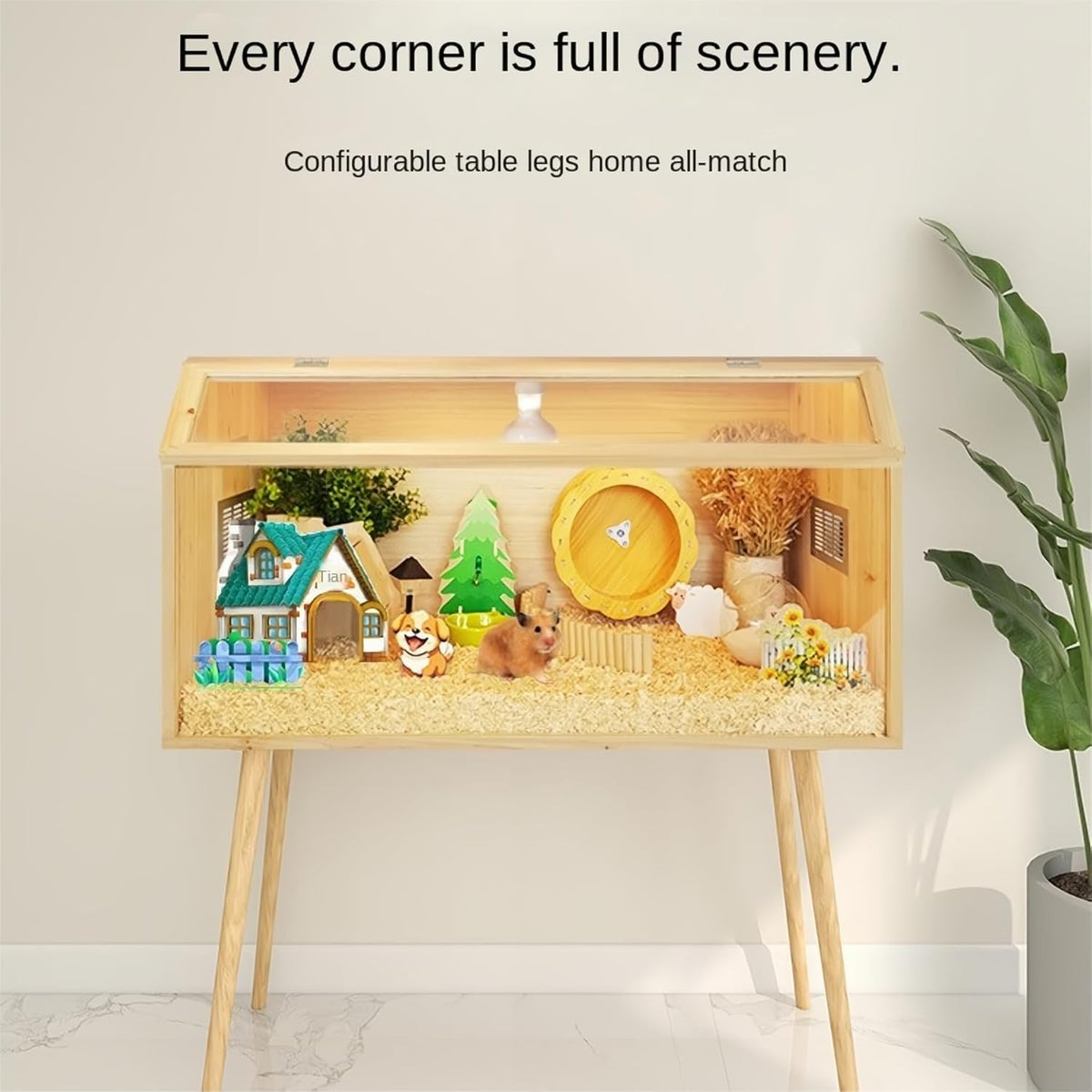 32 Inch Wooden Hamster Cage with Acrylic Sheets V24389