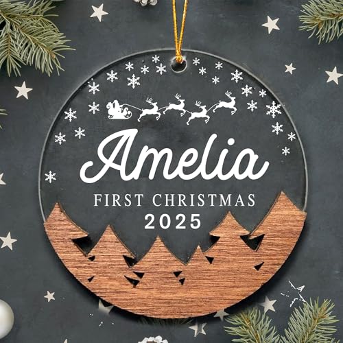 Engraved Wooden and Acrylic Baby's 1st Christmas Ornament 2025 Q7264
