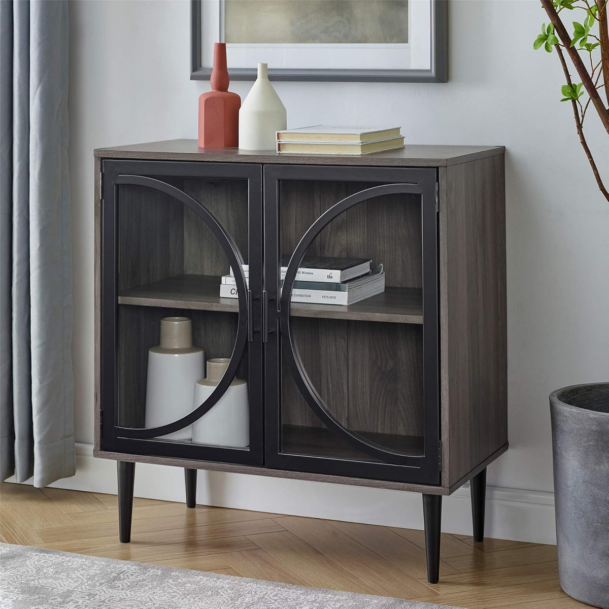 Slate Grey 30 Inch Metal Wood Buffet and Bar Cabinet G16382